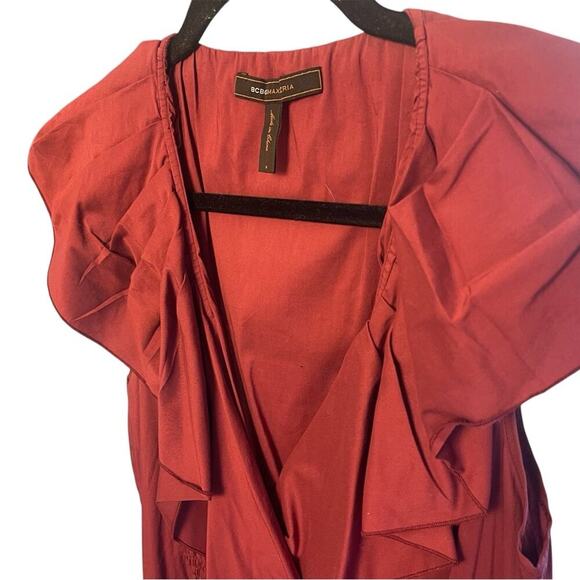 BCBGMaxAzria Deep Red Faux Wrap Dress, Special Event, Parties, Wedding Guest, S - Picture 2 of 8
